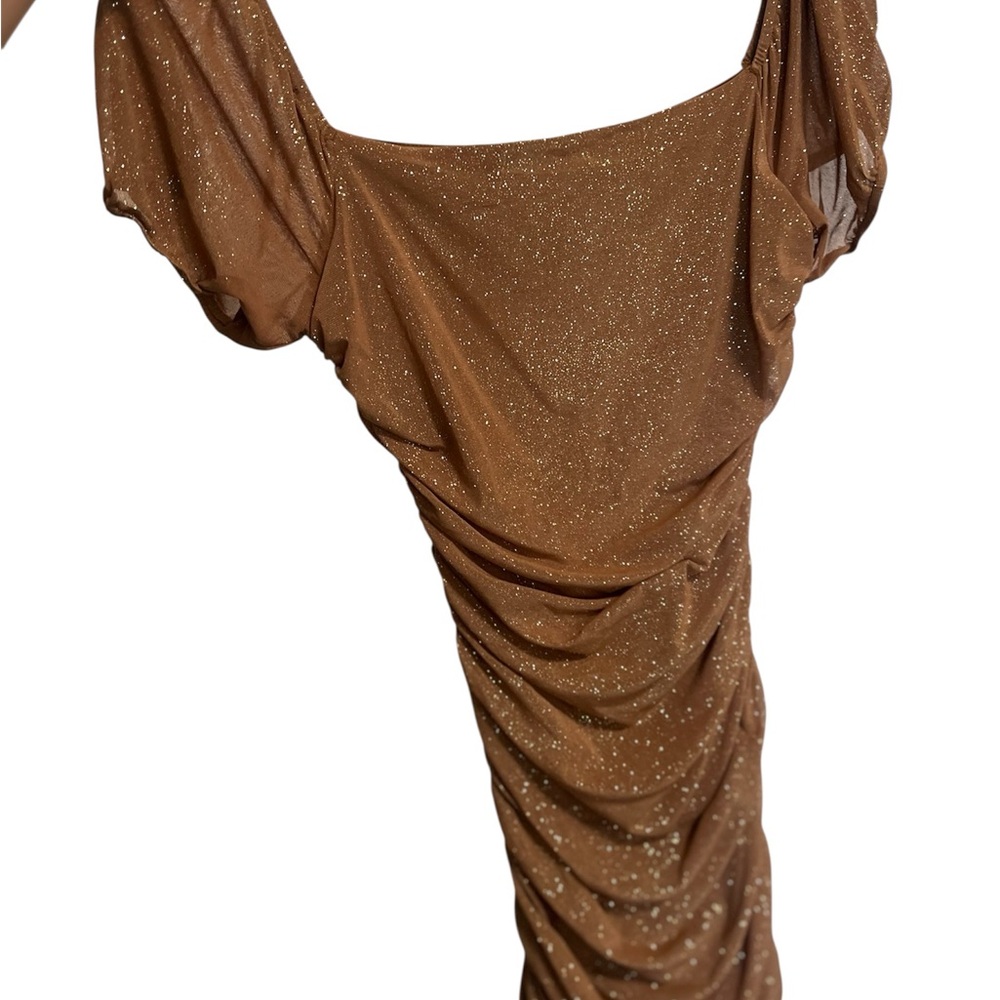 Timing Brown Asymmetrical Ruched Bodycon Dress